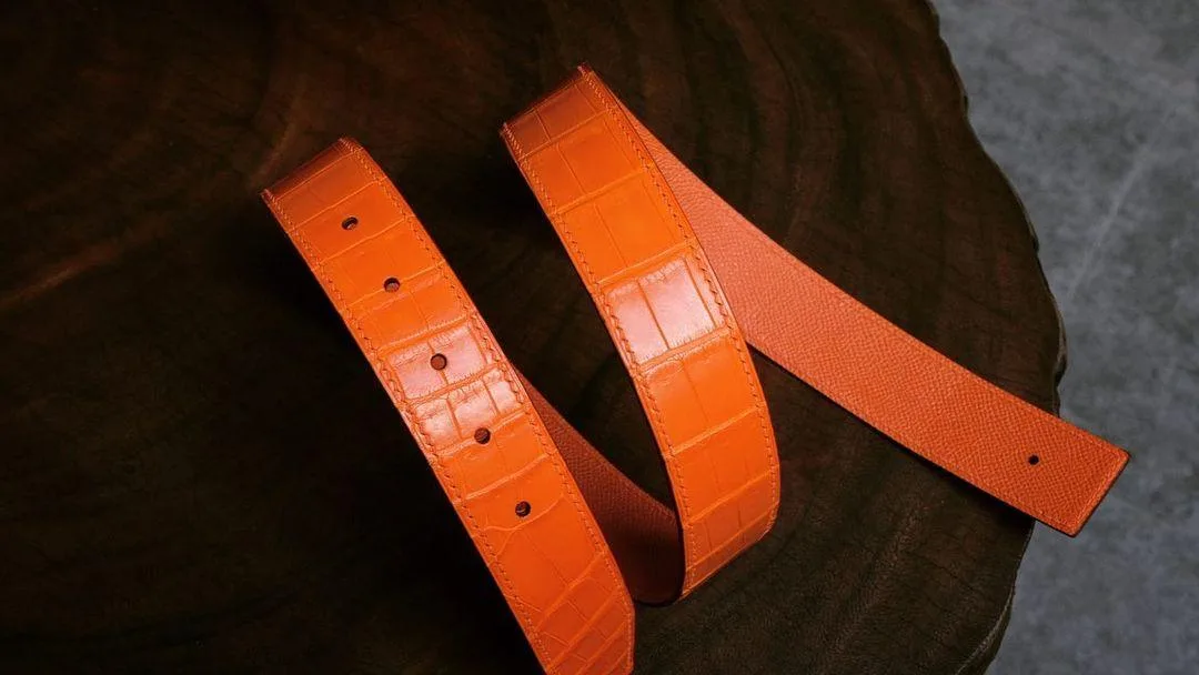 Thắt Lưng Da Nữ - Da Aligator - Orange - KOI Leather