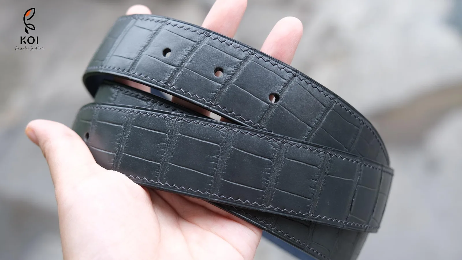Thắt Lưng Da Nam - Da Alligator - Black - Hình 5