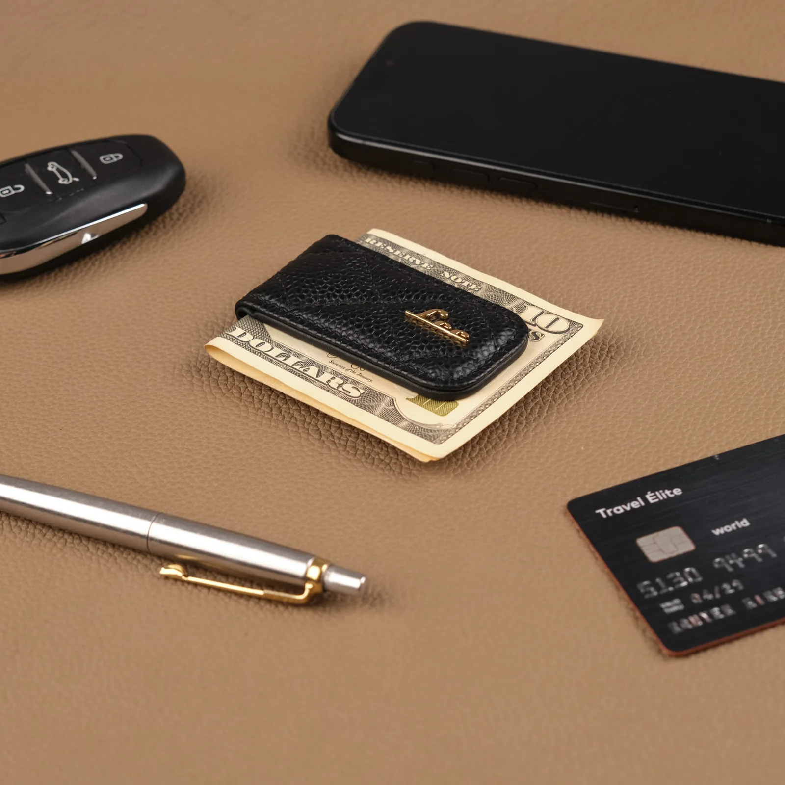 Kẹp Tiền Money Clip - Da Caviar - Black - Hình 13