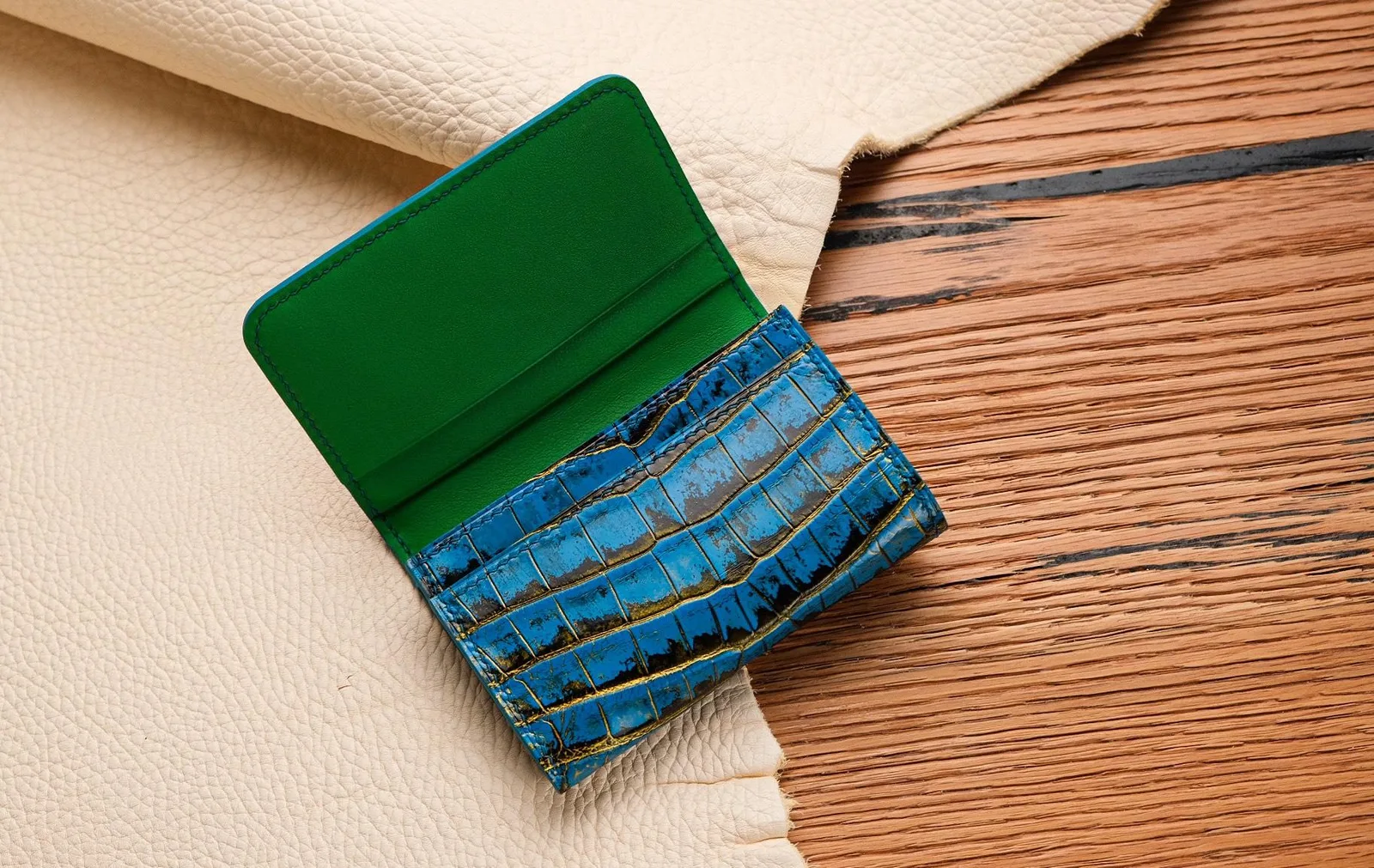 Card Holder Ví Đựng Thẻ - Da Alligator - Dark Blue - Hình 5
