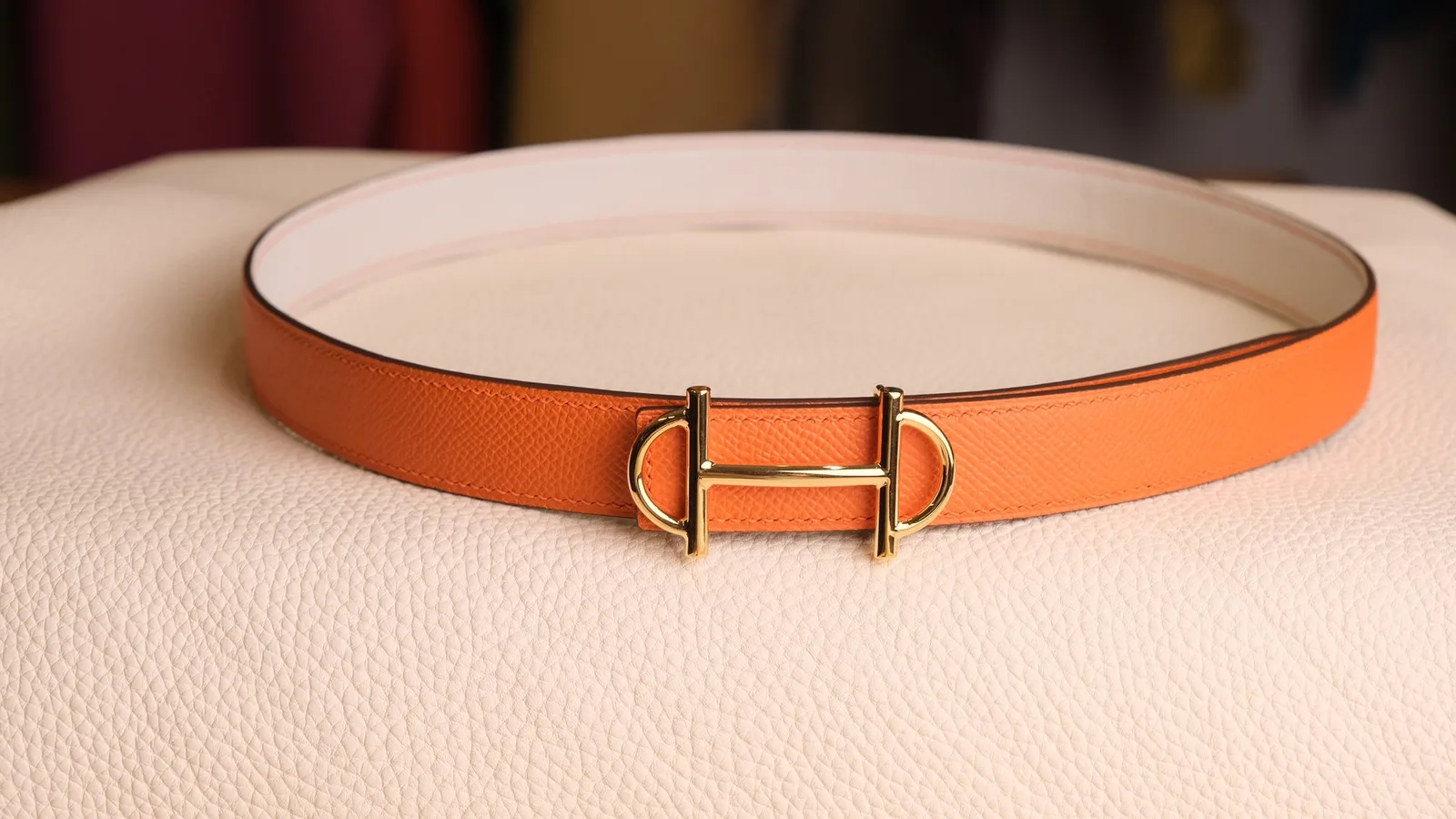 Ảnh Studio Thắt lưng nữ da Epsom bản 18mm màu cam lót kem - Koi Leather