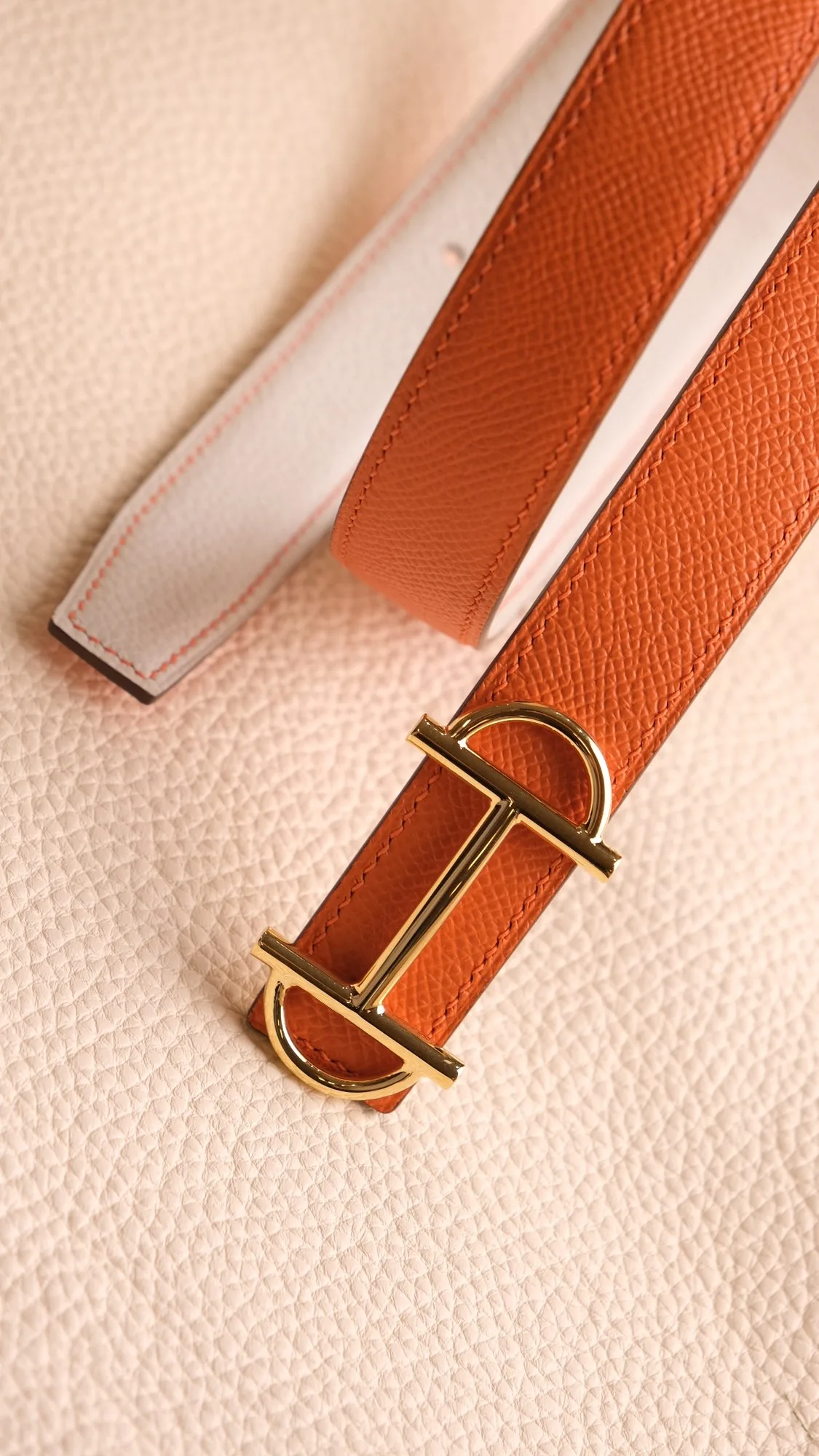 Ảnh Studio Thắt lưng nữ da Epsom bản 18mm màu cam lót kem - Koi Leather