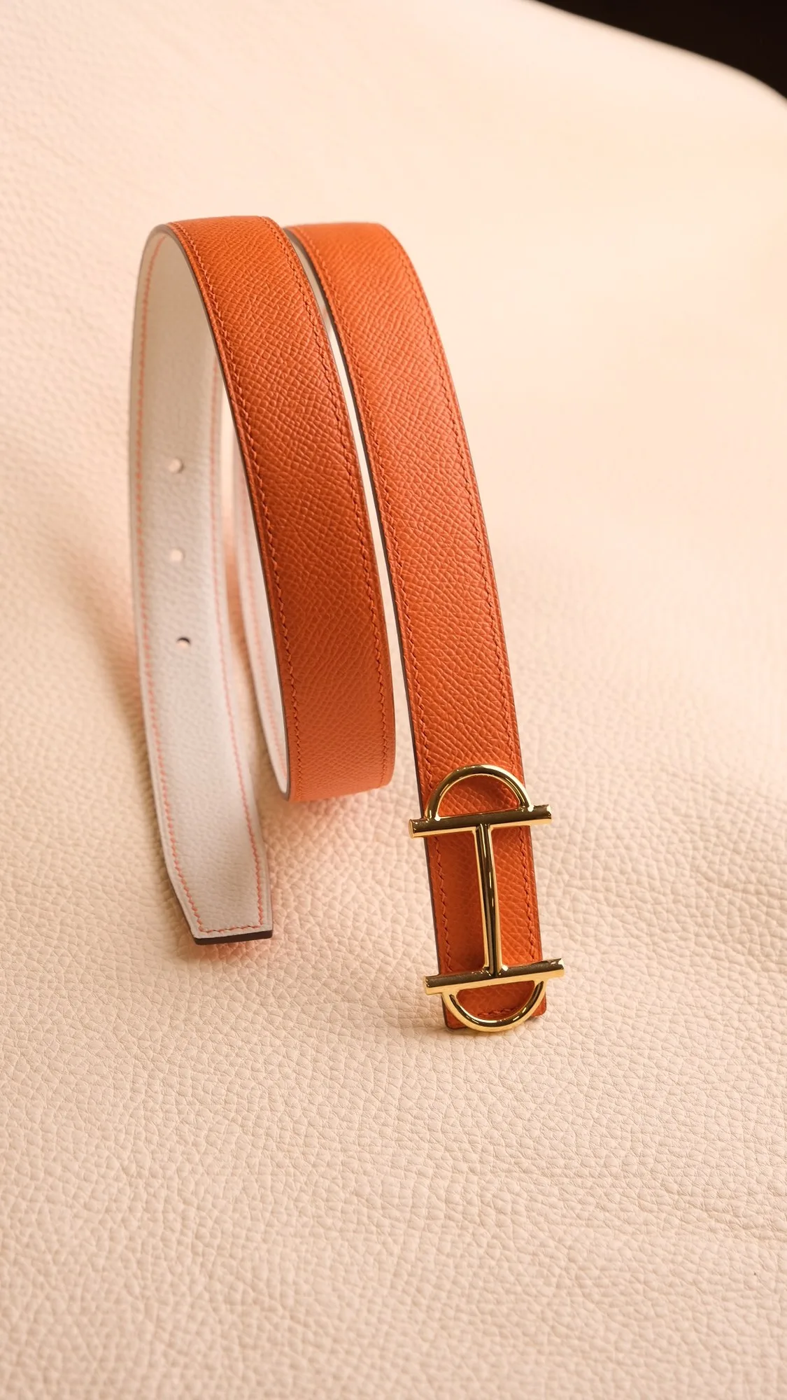 Ảnh Studio Thắt lưng nữ da Epsom bản 18mm màu cam lót kem - Koi Leather