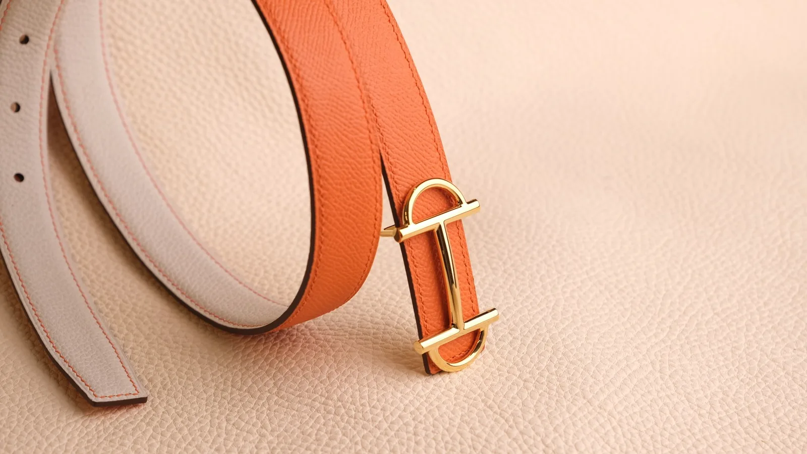 Ảnh Studio Thắt lưng nữ da Epsom bản 18mm màu cam lót kem - Koi Leather