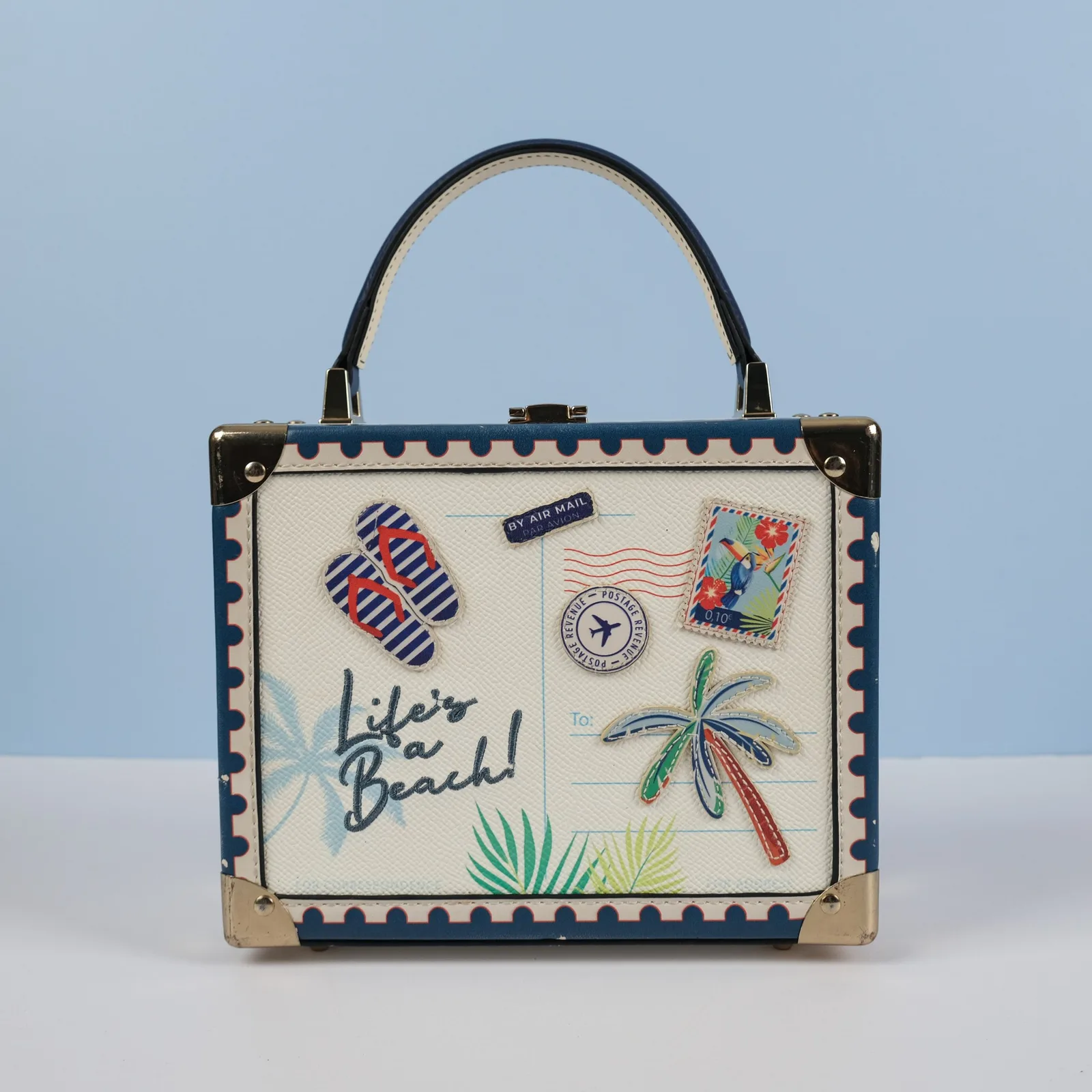 Ảnh Studio Túi xách dáng vali mini da Epsom màu kem phối xanh navy - Koi Leather