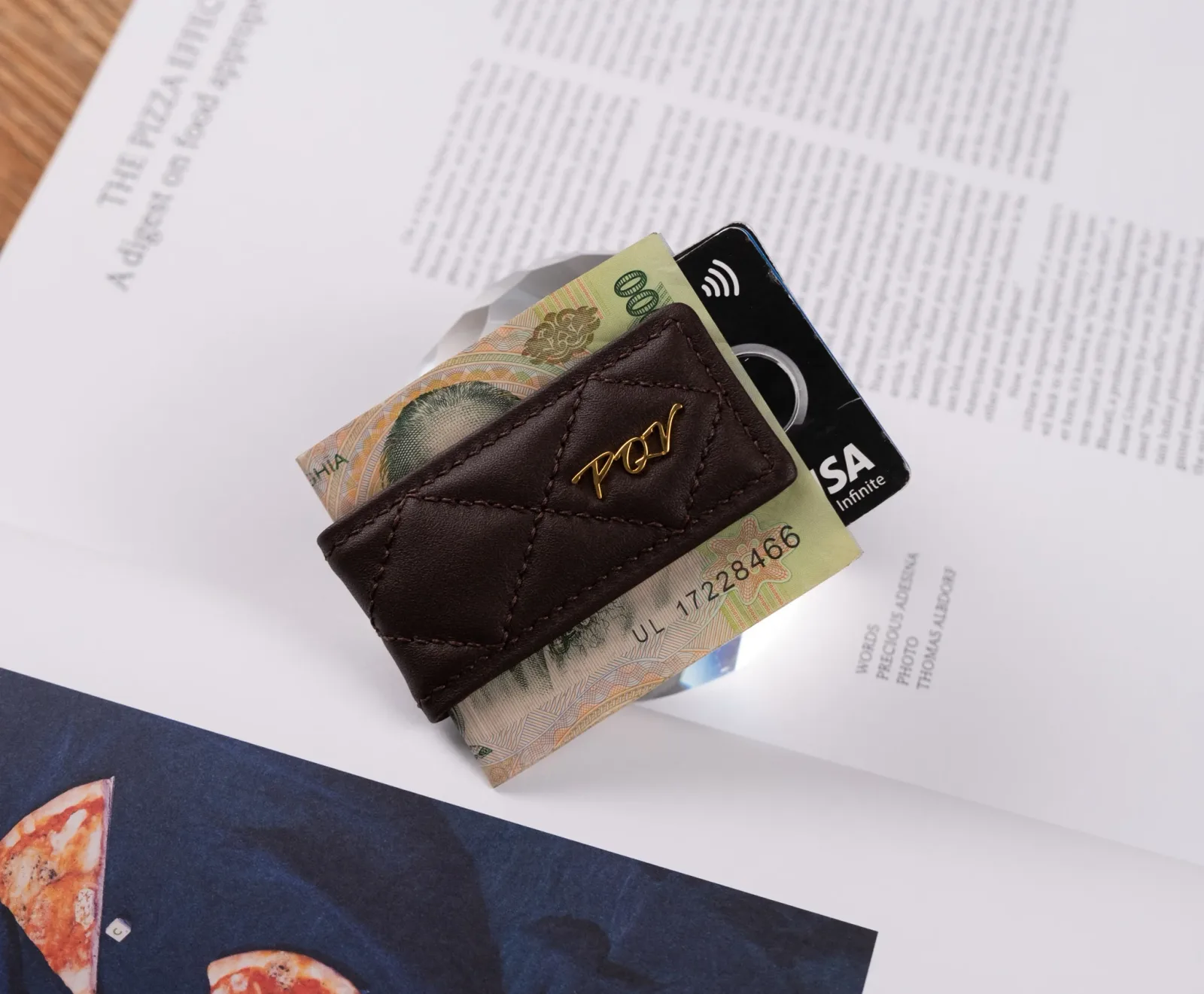 Ảnh Studio Money clip nâu may trám - KOI Leather