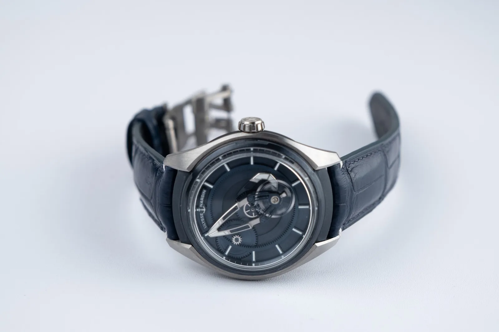 Ảnh Studio Dây đồng hồ da cá sấu xanh navy cho Ulysse Nardin - Koi Leather