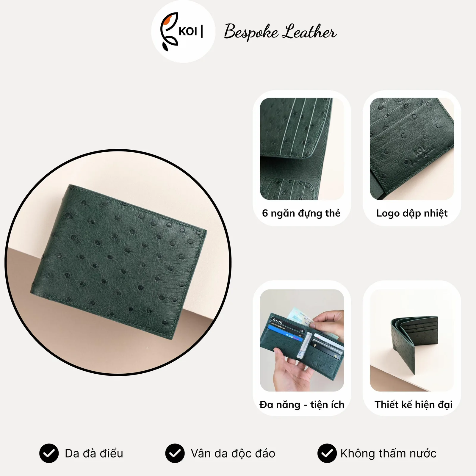 Bifold Waller - Ví nam da đà điểu - Hình 4