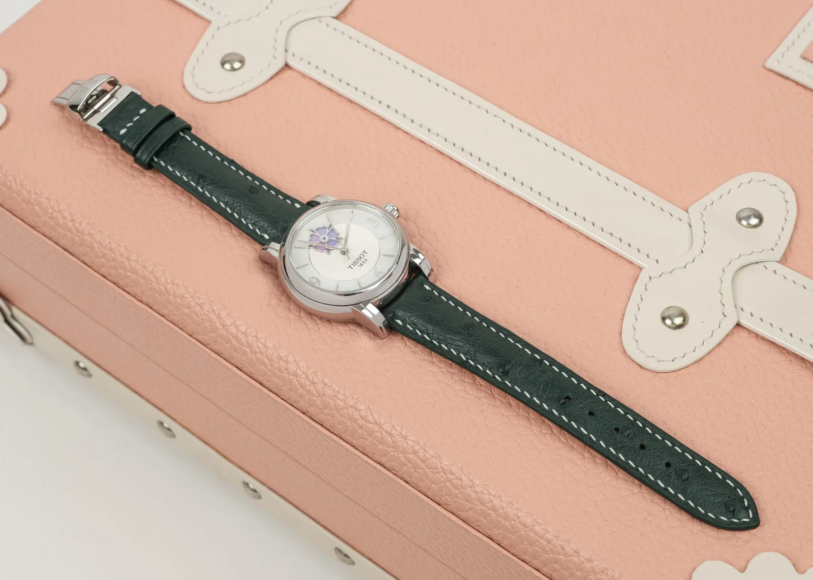 Ảnh Studio Dây đồng hồ da đà điểu màu xanh rêu cho Tissot - Koi Leather
