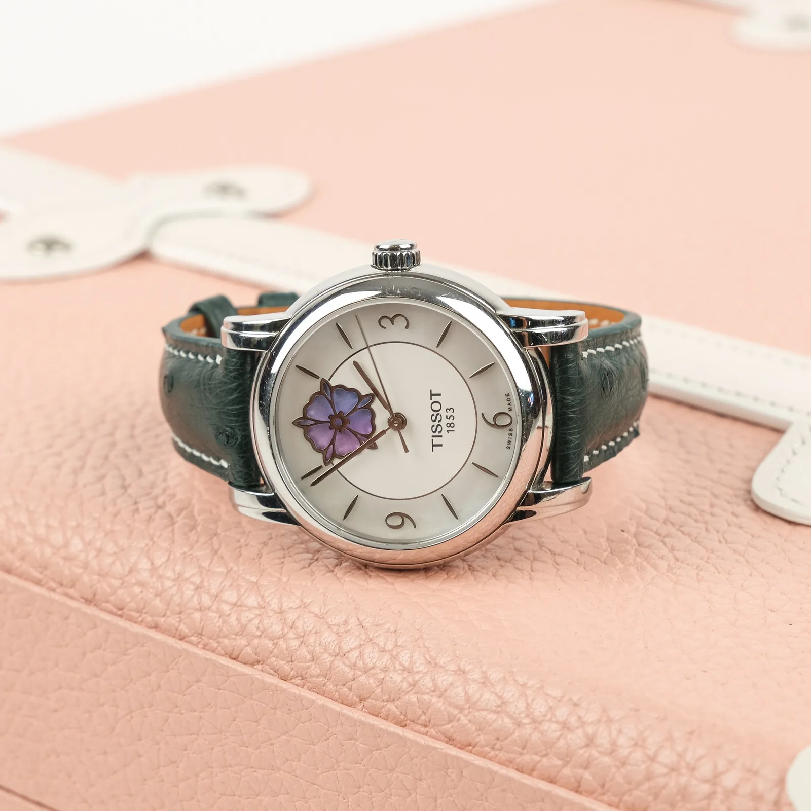 Ảnh Studio Dây đồng hồ da đà điểu màu xanh rêu cho Tissot - Koi Leather