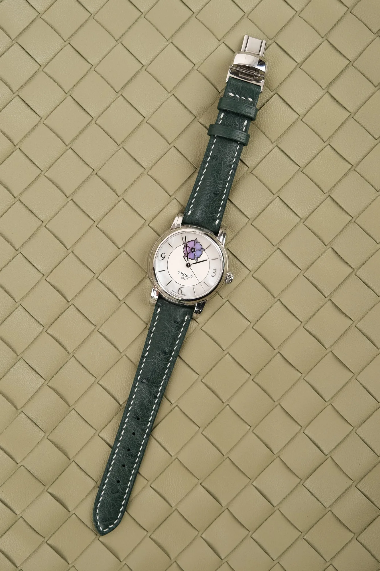 Ảnh Studio Dây đồng hồ da đà điểu màu xanh rêu cho Tissot - Koi Leather