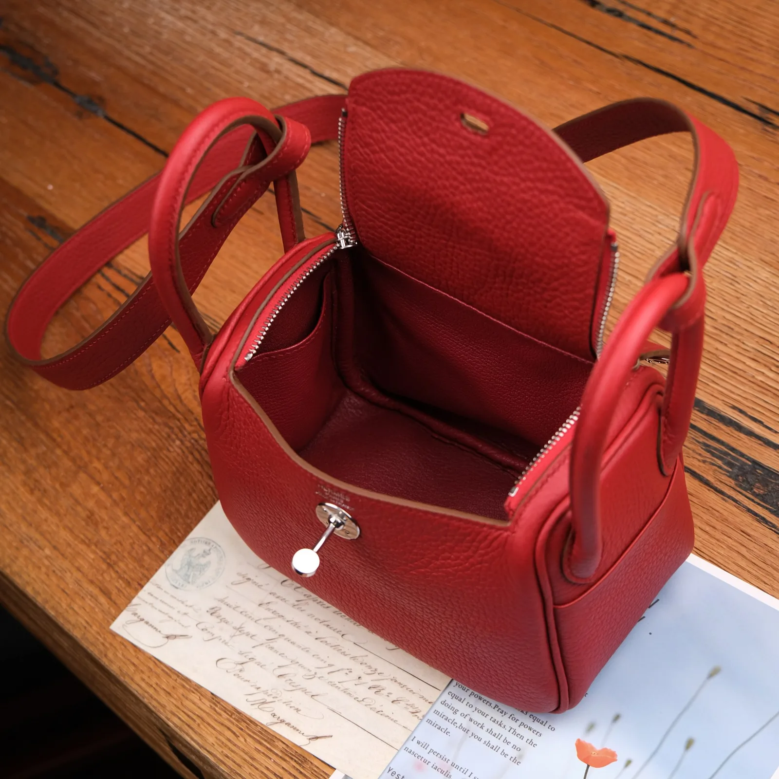 Ảnh Studio Túi xách nữ da Clemence dáng hộp quai đôi màu đỏ - Koi Leather