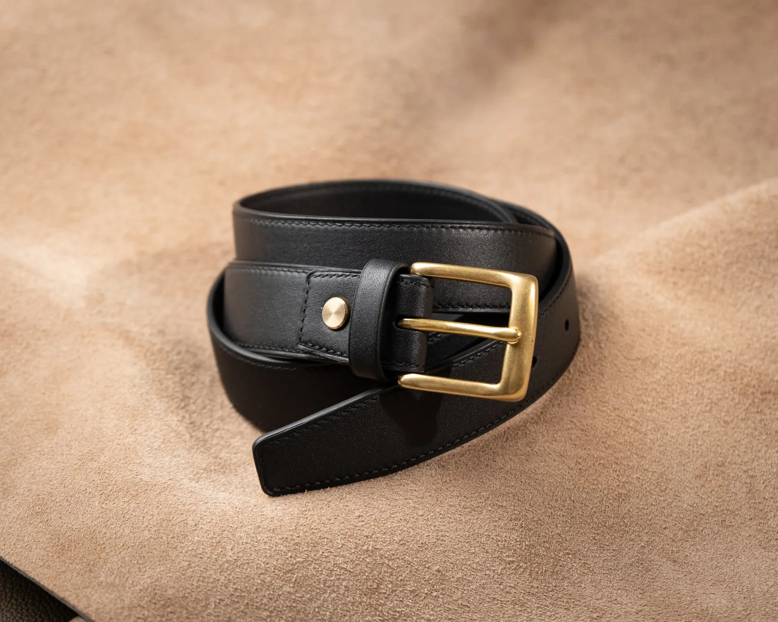 Ảnh Studio Dây lưng da trơn màu đen khóa kim màu vàng - Koi Leather