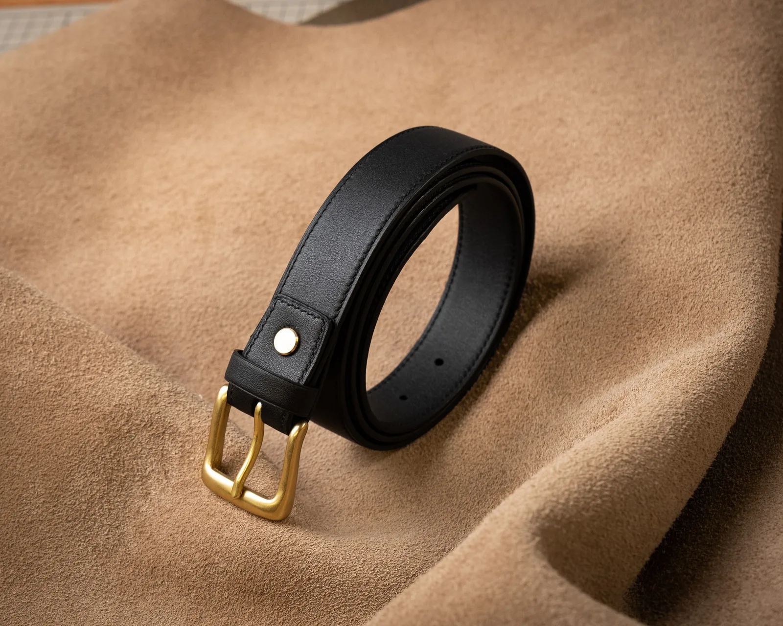 Ảnh Studio Dây lưng da trơn màu đen khóa kim màu vàng - Koi Leather