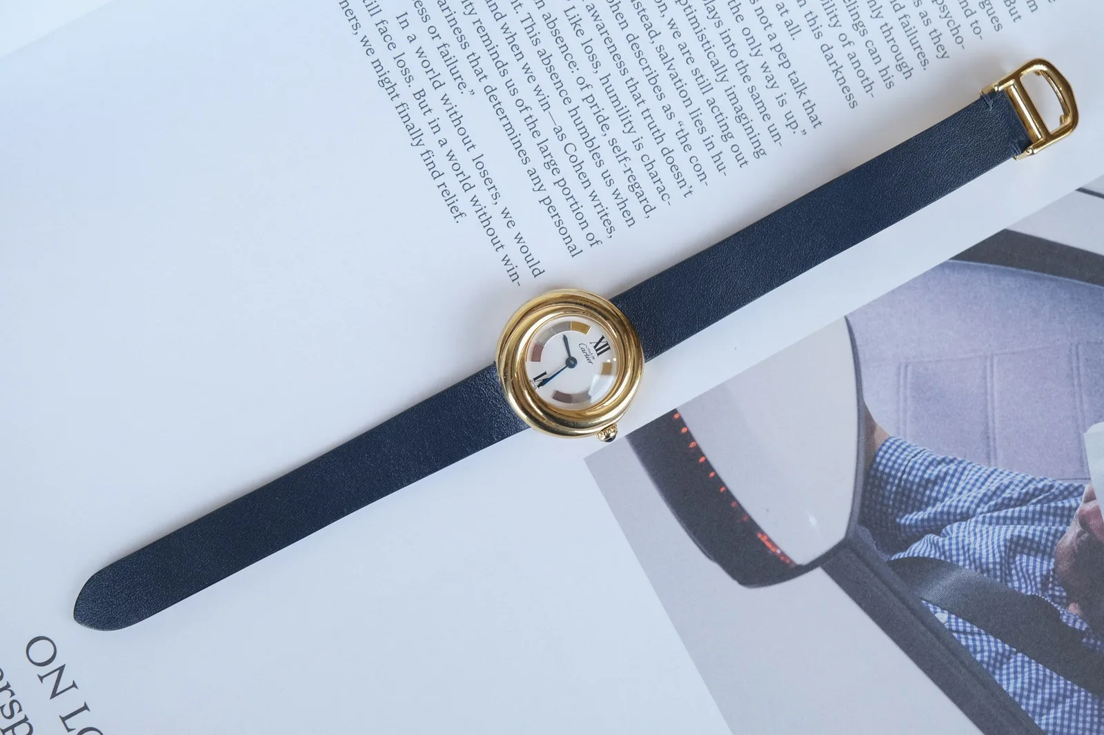 Ảnh Studio Dây đồng hồ da bò navy cho Cartier Trinity - Koi Leather