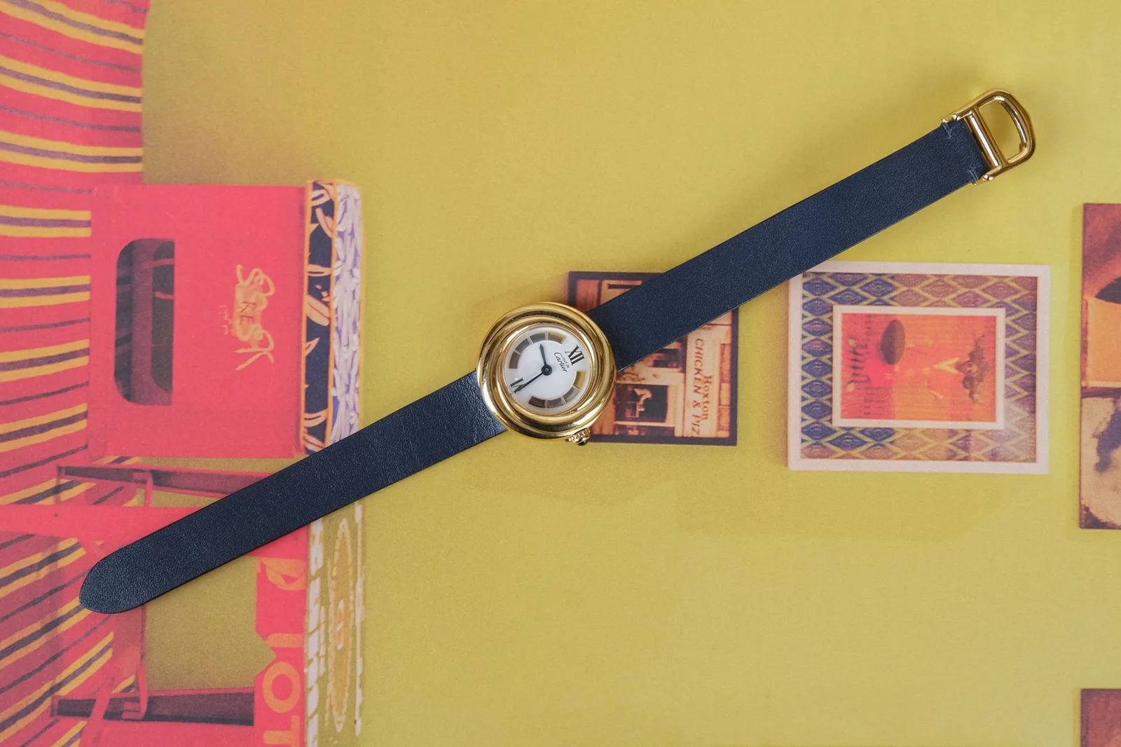 Ảnh Studio Dây đồng hồ da bò navy cho Cartier Trinity - Koi Leather