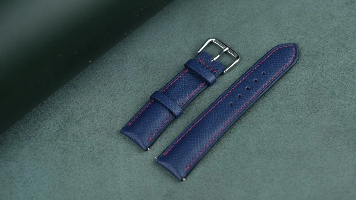 Ảnh Studio Dây đồng hồ da Epsom xanh dương may chỉ đỏ - Koi Leather