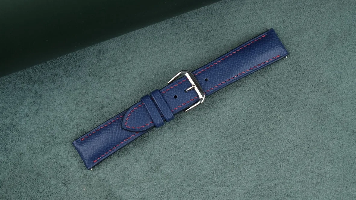 Ảnh Studio Dây đồng hồ da Epsom xanh dương may chỉ đỏ - Koi Leather