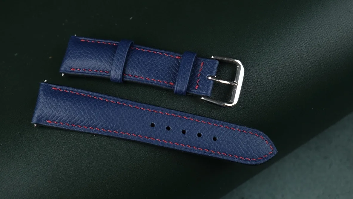 Ảnh Studio Dây đồng hồ da Epsom xanh dương may chỉ đỏ - Koi Leather