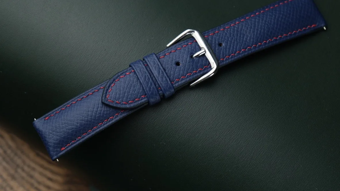 Ảnh Studio Dây đồng hồ da Epsom xanh dương may chỉ đỏ - Koi Leather