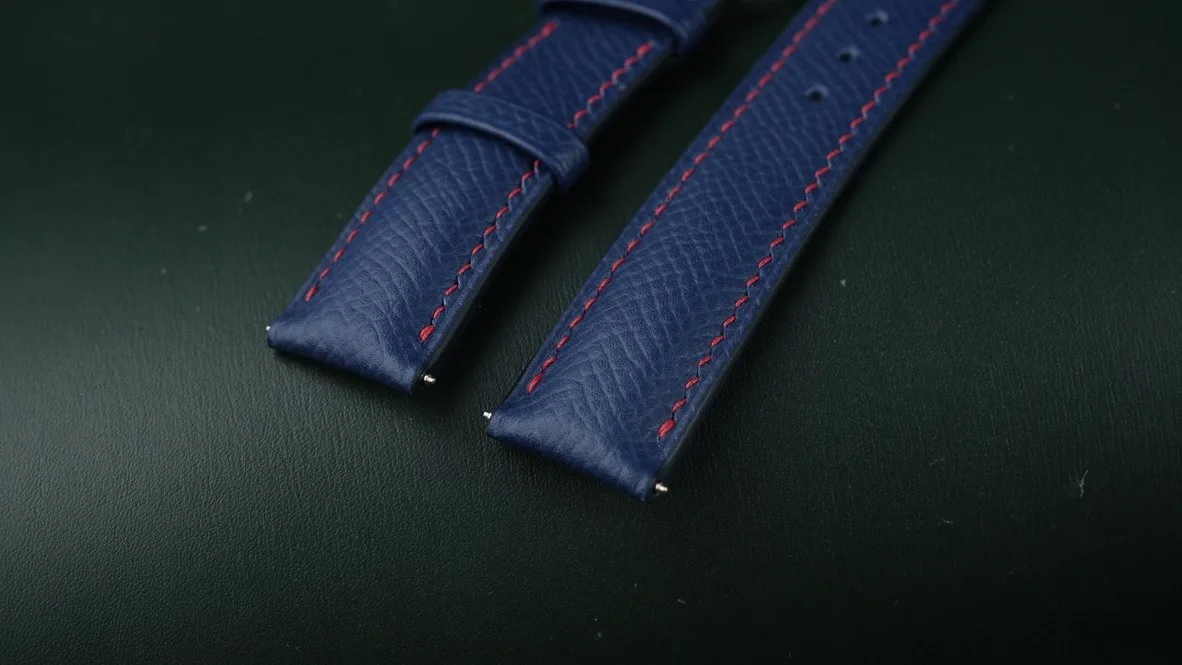Ảnh Studio Dây đồng hồ da Epsom xanh dương may chỉ đỏ - Koi Leather