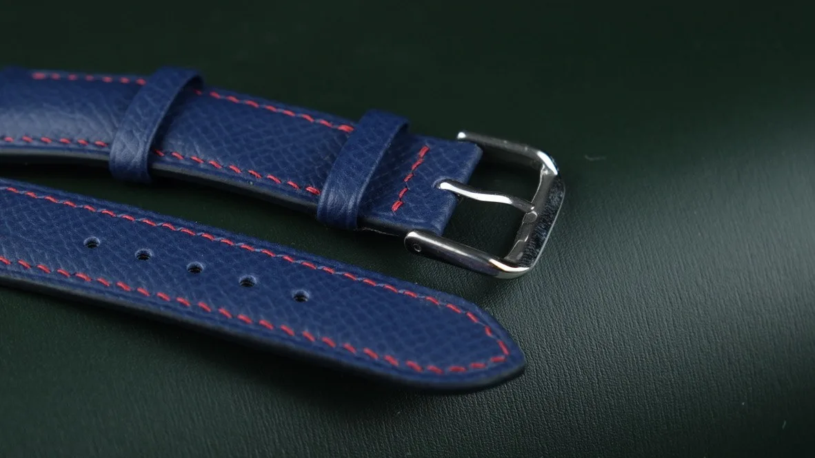 Ảnh Studio Dây đồng hồ da Epsom xanh dương may chỉ đỏ - Koi Leather
