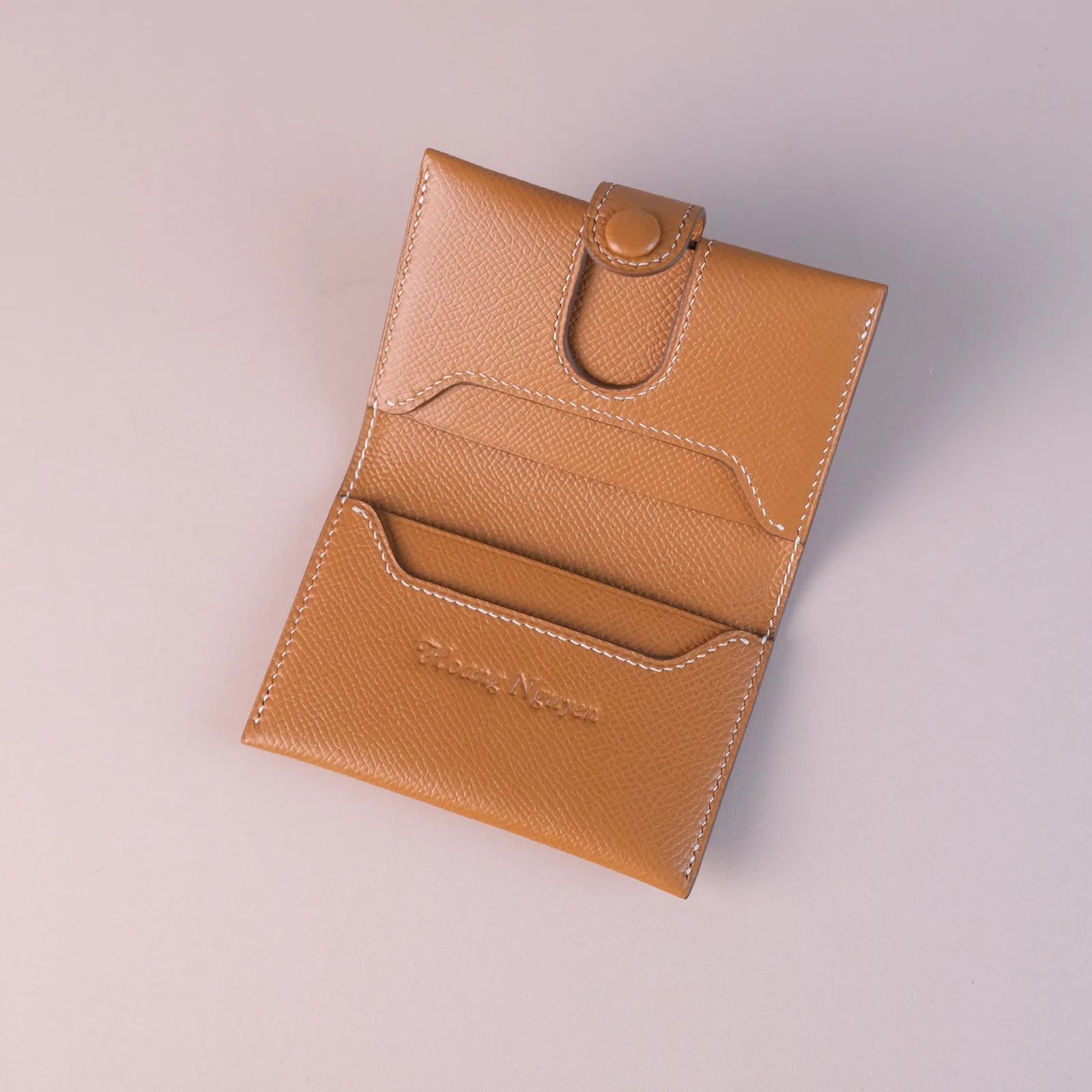 Ảnh Studio Ví đựng thẻ da Epsom màu Gold quai cài nút bấm - Koi Leather