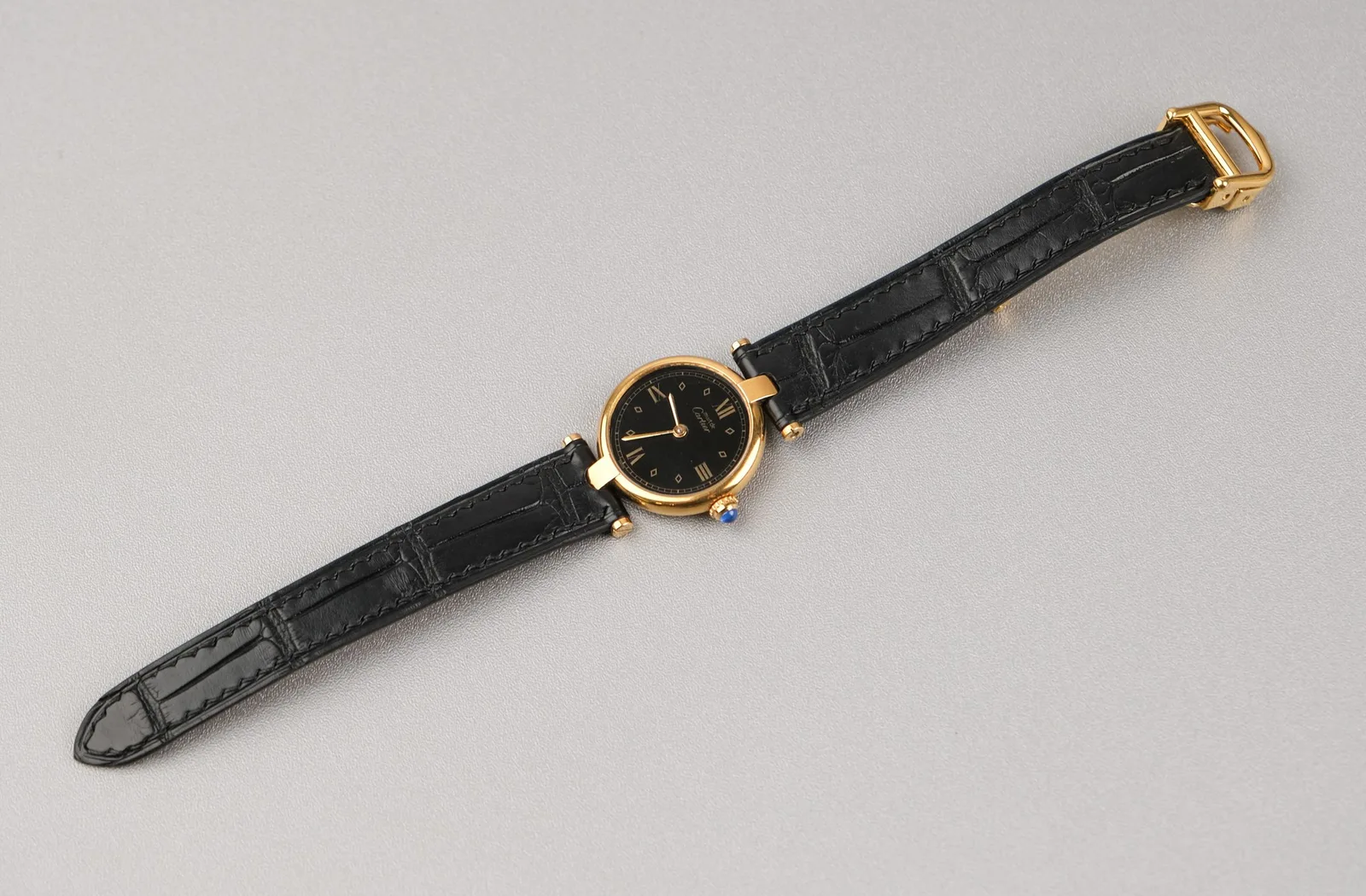 Ảnh Studio Dây đồng hồ da cá sấu cho Cartier Vendôme màu đen - Koi Leather