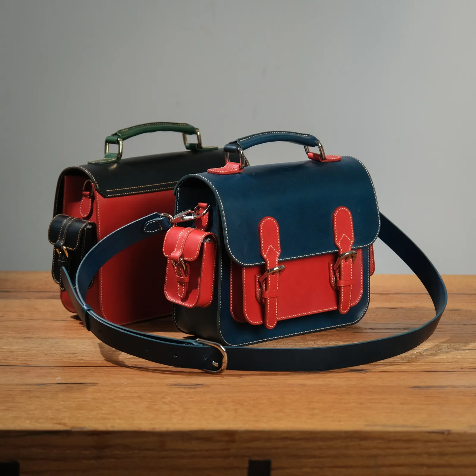 Ảnh Studio Túi satchel da bò phối màu quai cầm kèm dây đeo - Koi Leather
