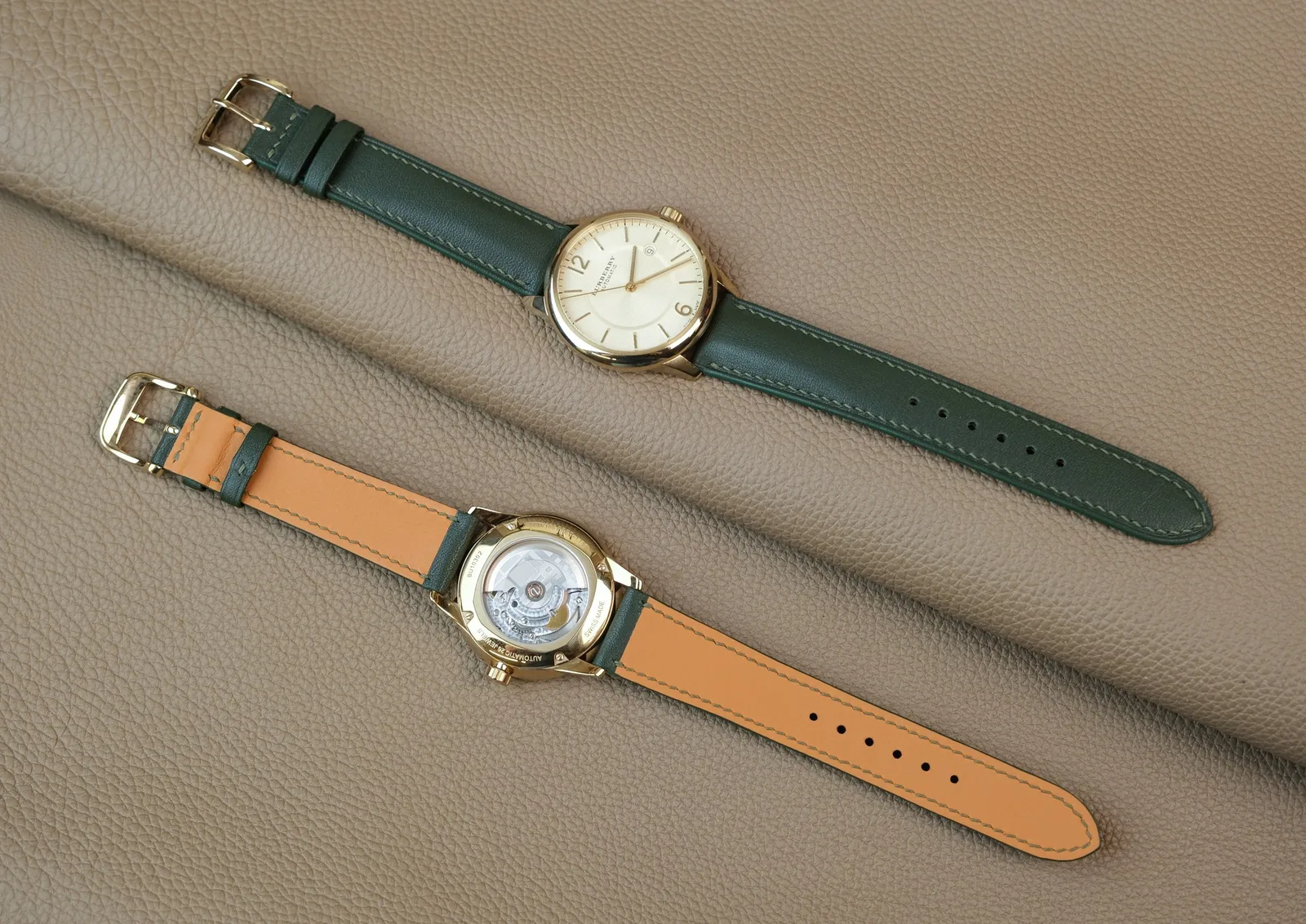 Ảnh Studio Dây đồng hồ da Nappa màu xanh olive cho Burberry - Koi Leather