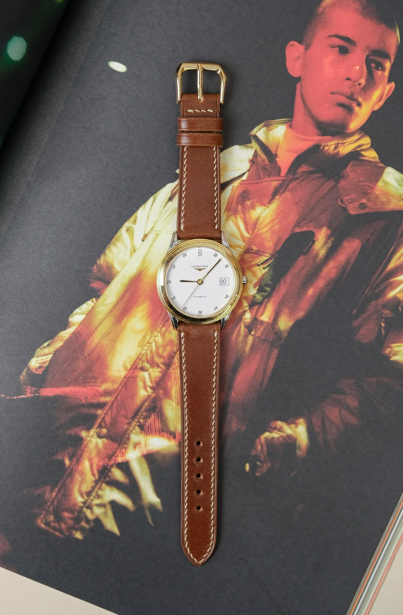 Ảnh Lifestyle Dây đồng hồ da bò cho Longines màu nâu - Koi Leather