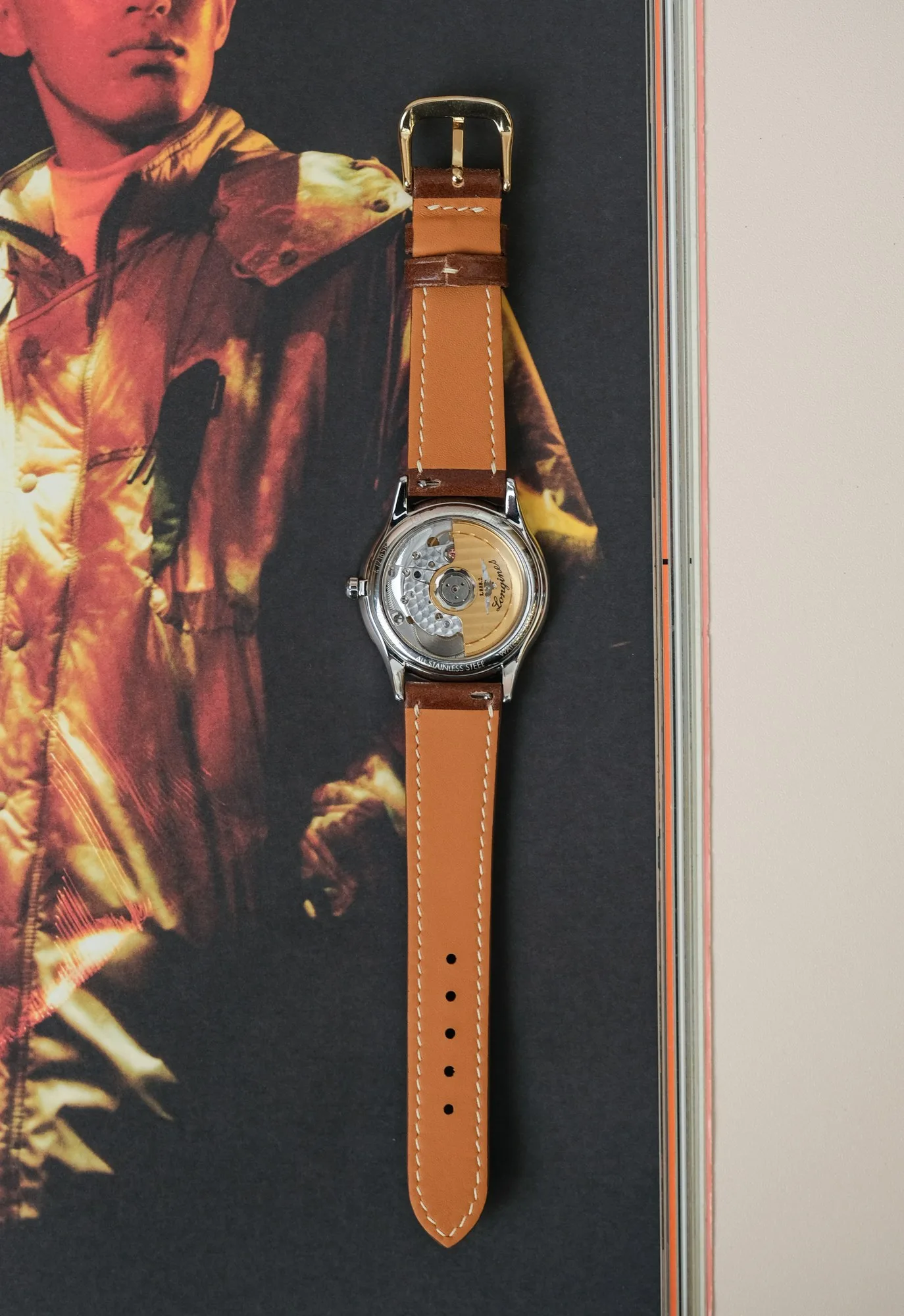 Ảnh Lifestyle Dây đồng hồ da bò cho Longines màu nâu - Koi Leather