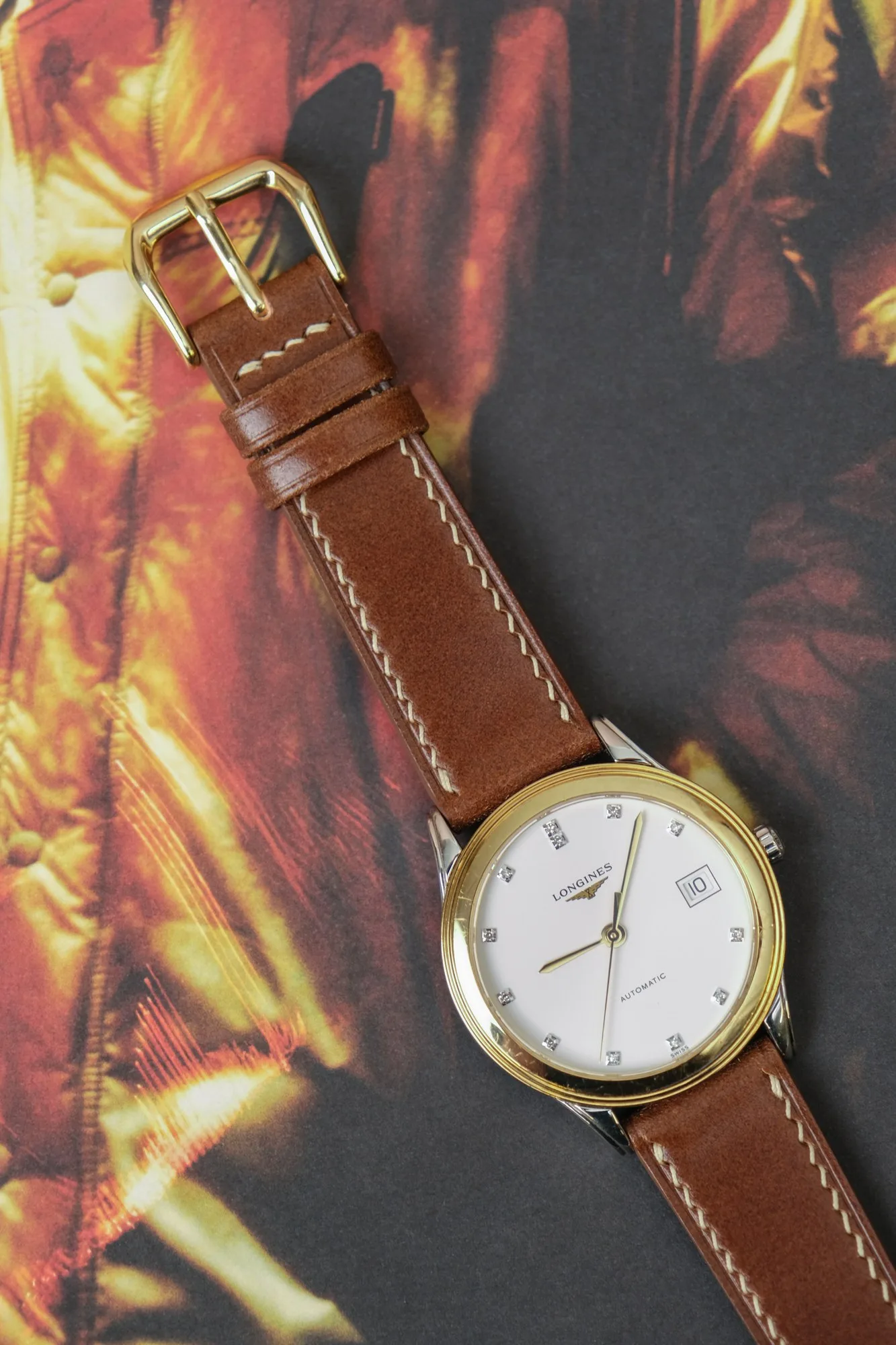 Ảnh Lifestyle Dây đồng hồ da bò cho Longines màu nâu - Koi Leather