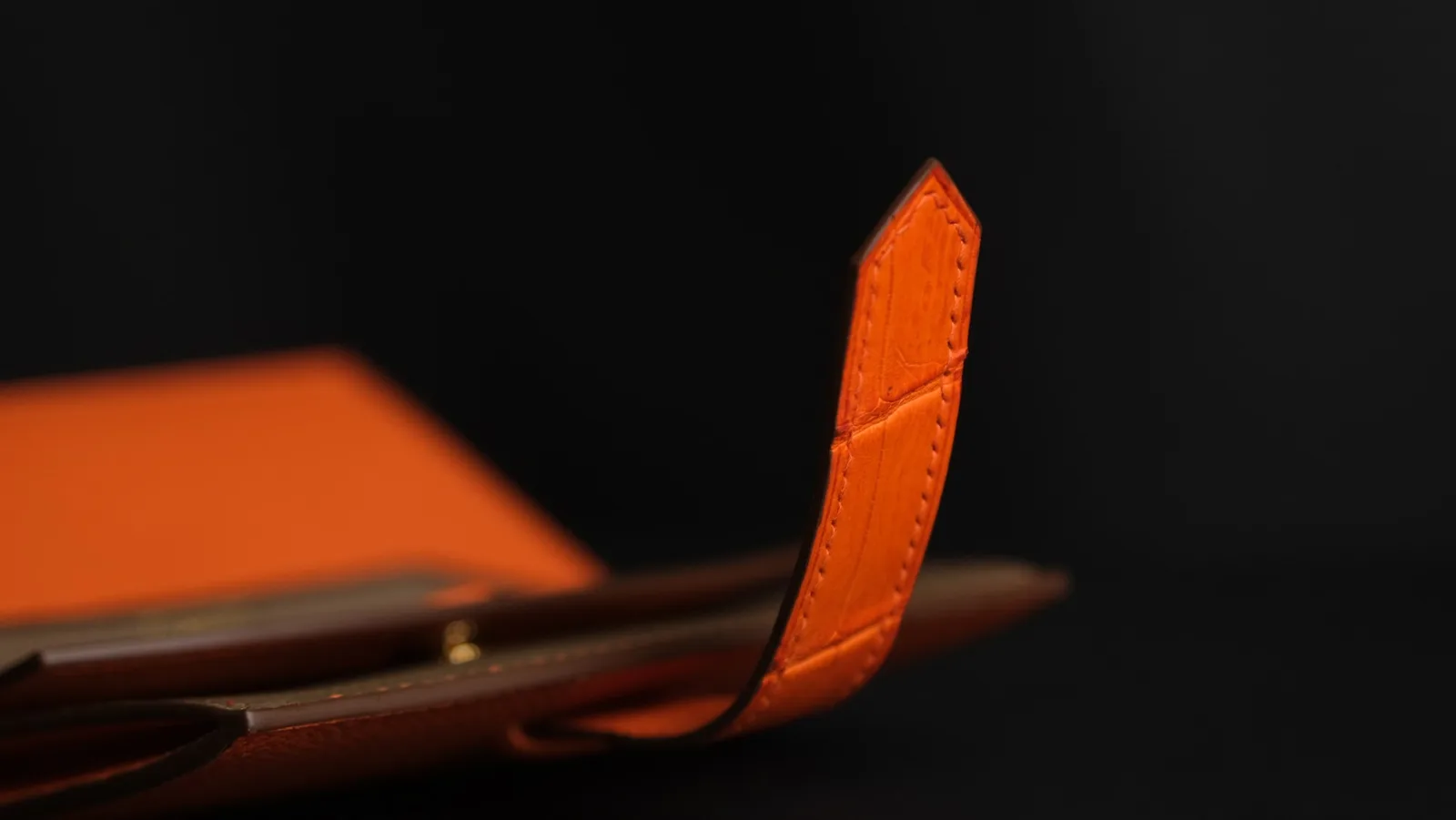 Ảnh Studio Ví đựng thẻ da Epsom phối quai da cá sấu màu cam - Koi Leather