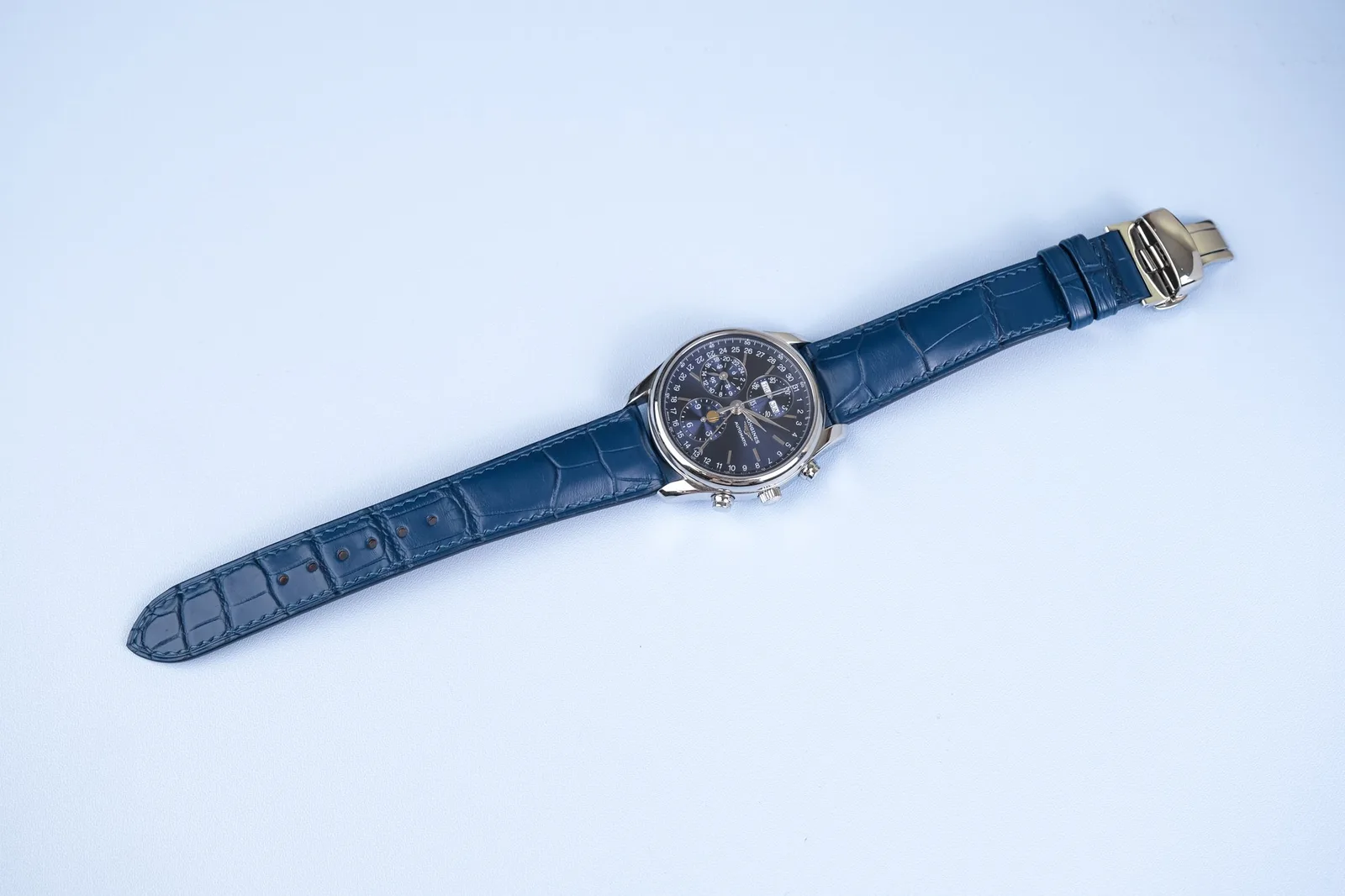 Ảnh Studio Dây đồng hồ da cá sấu cho Longines màu xanh dương - Koi Leather