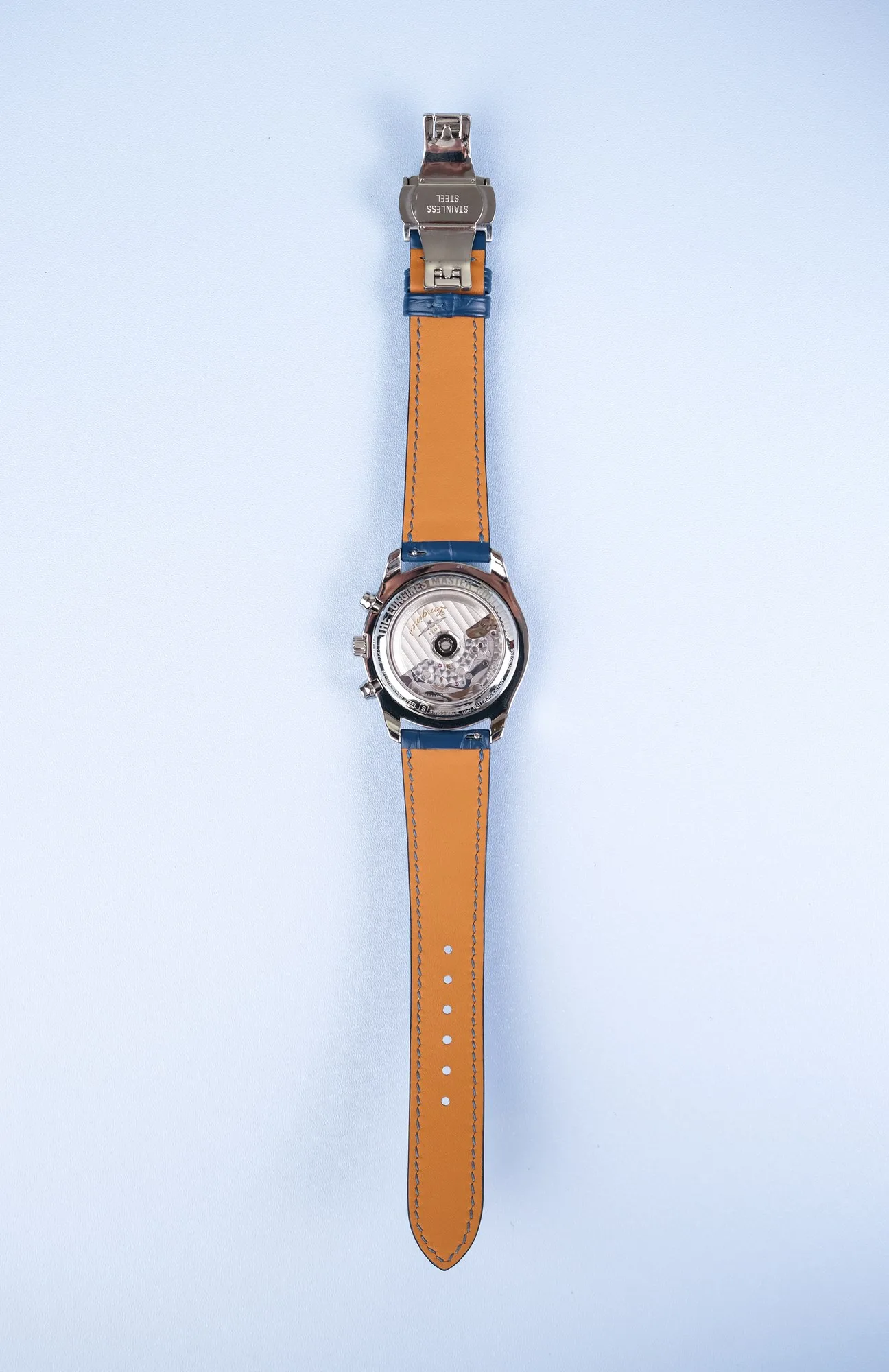 Ảnh Studio Dây đồng hồ da cá sấu cho Longines màu xanh dương - Koi Leather