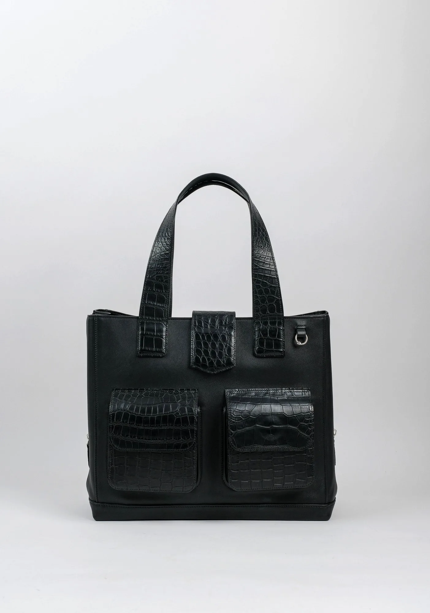 Ảnh Studio Túi tote Ouroboros da bò phối da cá sấu màu đen - Koi Leather