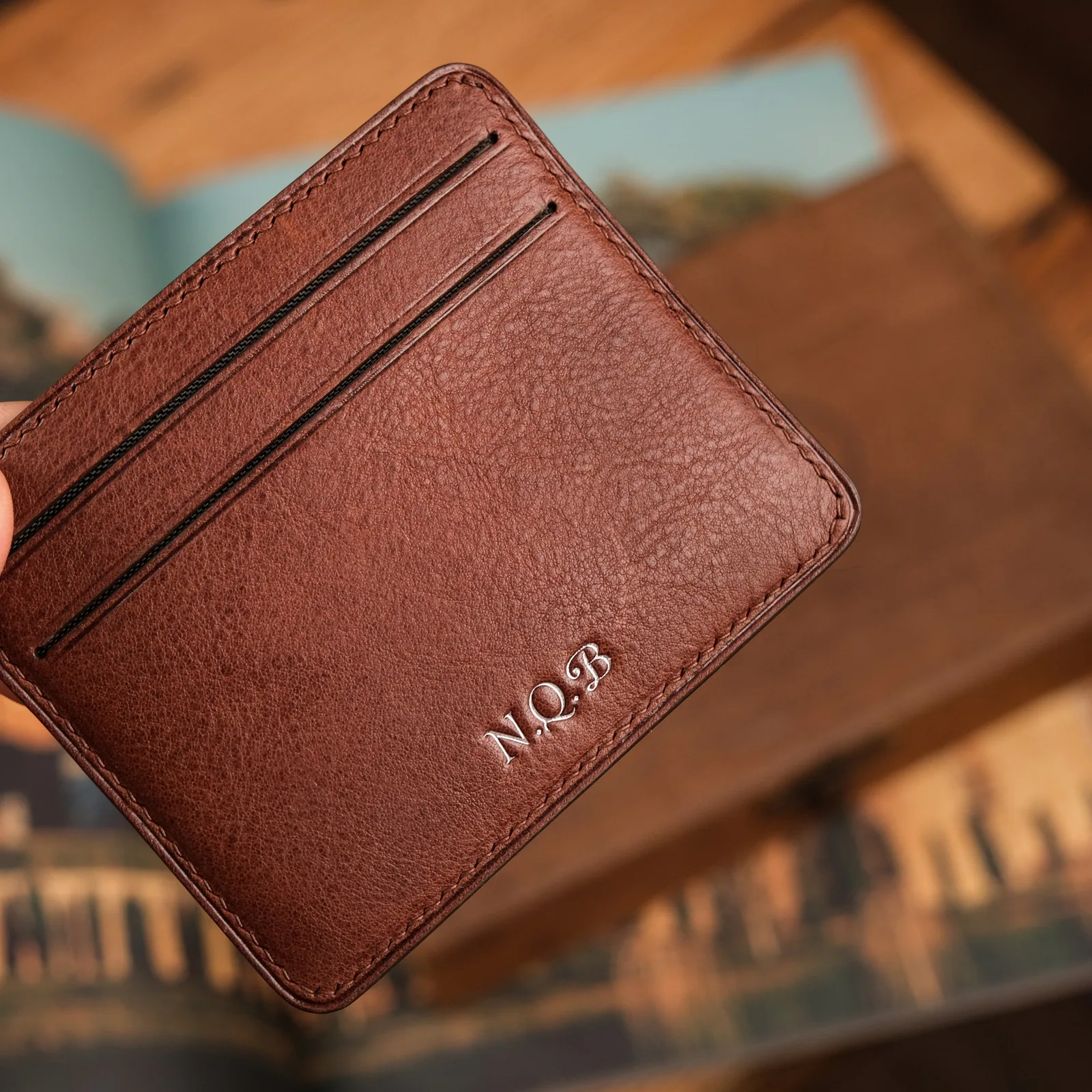 Ảnh Ví đựng thẻ Senot da Minerva Box màu nâu Tabacco - Koi Leather