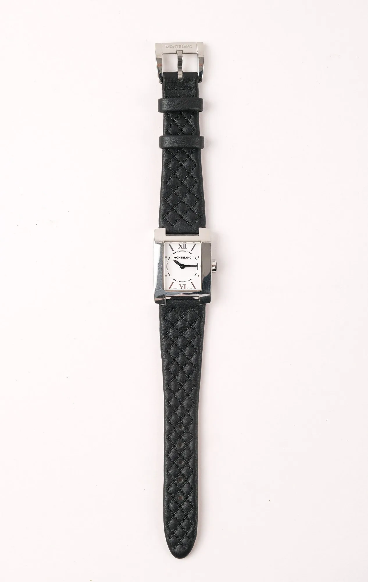 Ảnh Studio Dây đồng hồ da may chần trám màu đen cho Montblanc - Koi Leather