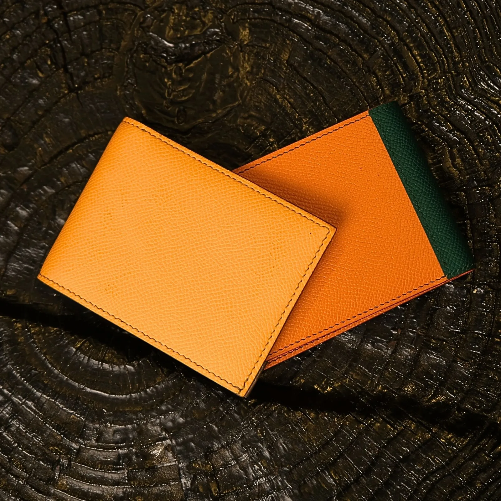 Ví gập - Da Bê Epsom - Cam - Vàng - KOI Leather
