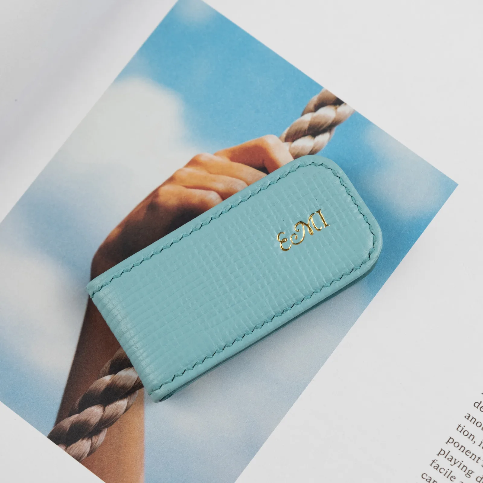 Money Clip - Da Cavier - Turquoise - Hình 2