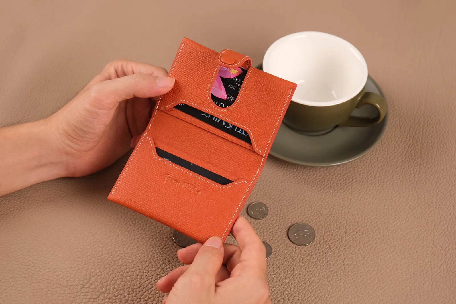 Card Holder Ví Đựng - Da Epsom - Orange - Hình 13