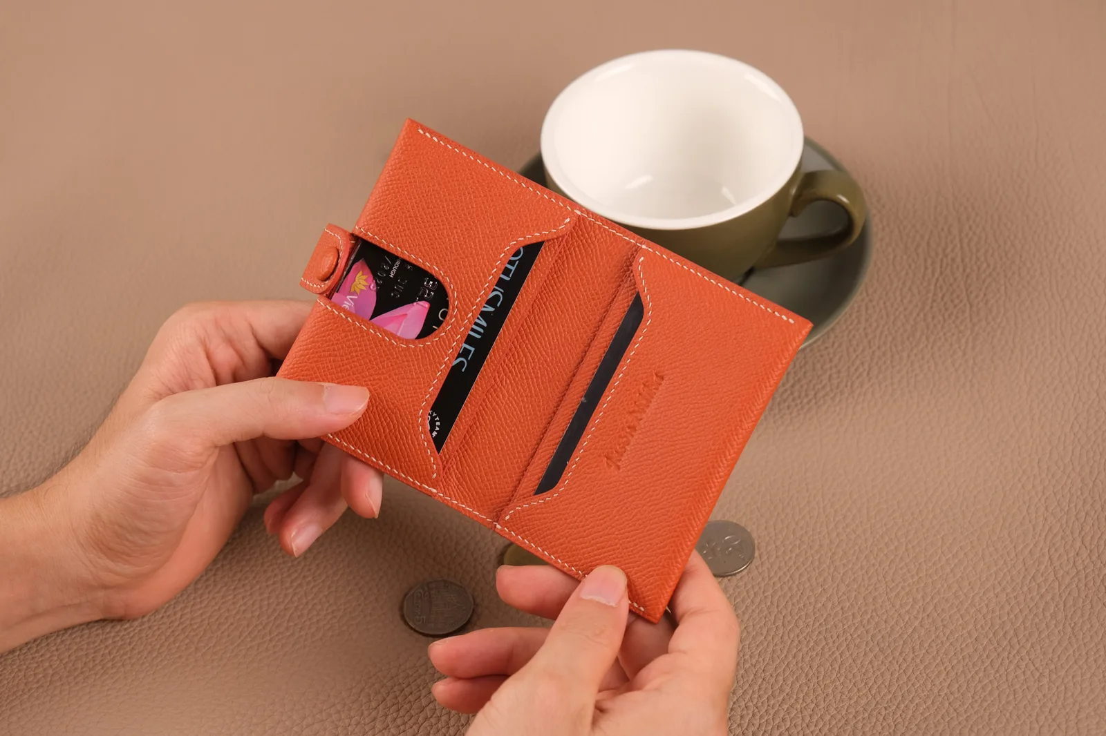 Card Holder Ví Đựng - Da Epsom - Orange - Hình 2
