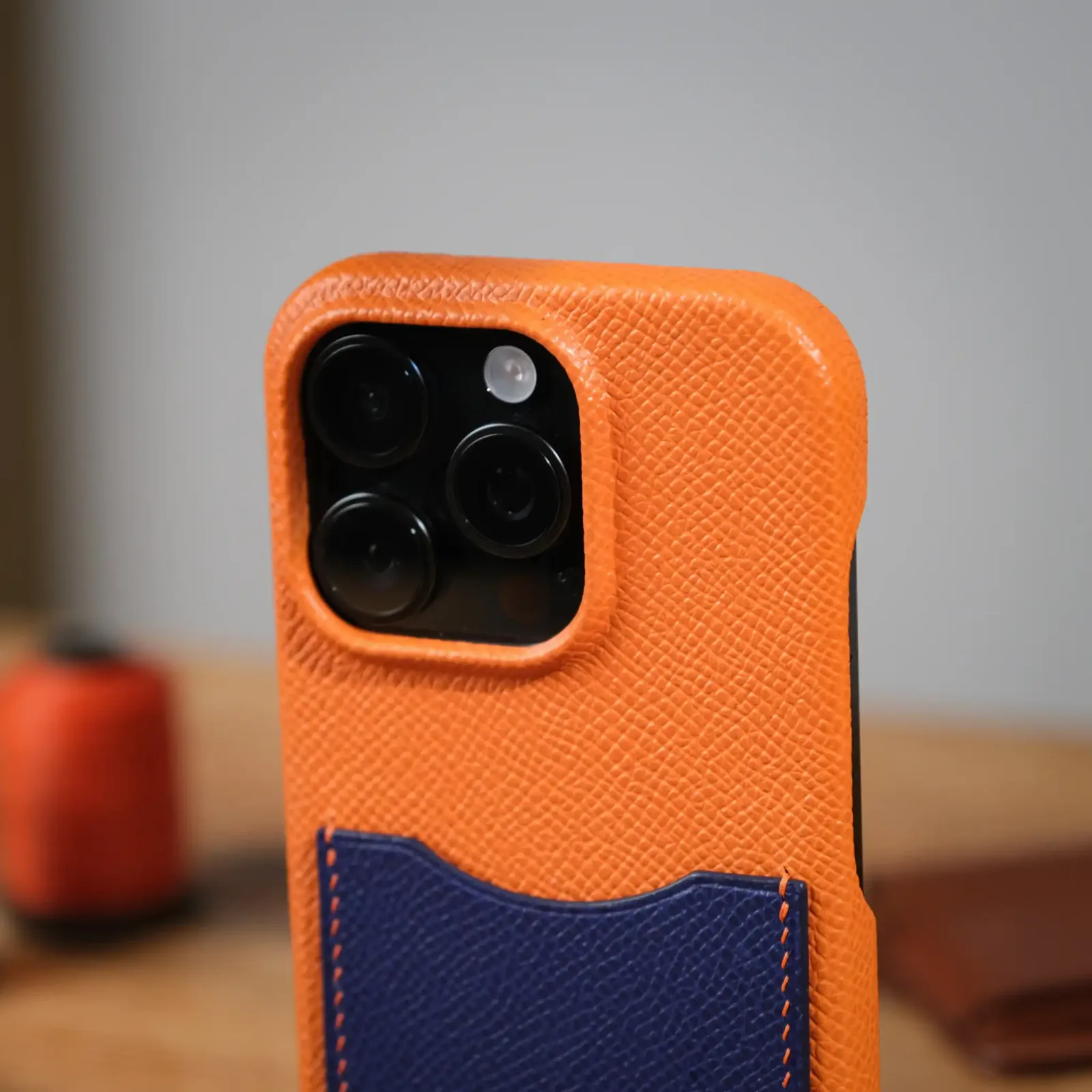Phonecase ỐP Lưng IPhone 16Pro - Da Espom - Orange x Blue - Hình 9
