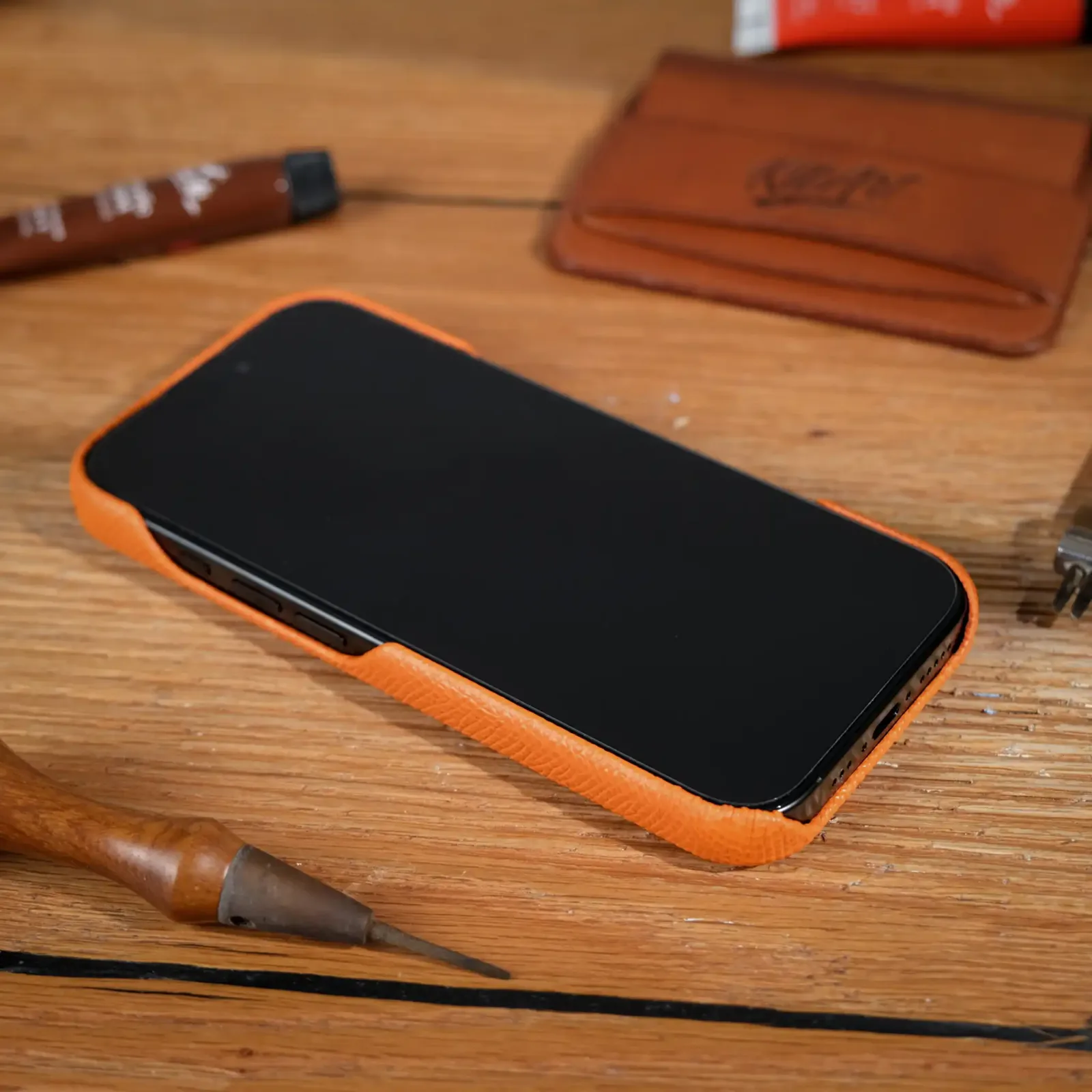 Phonecase ỐP Lưng IPhone 16Pro - Da Espom - Orange x Blue - Hình 11