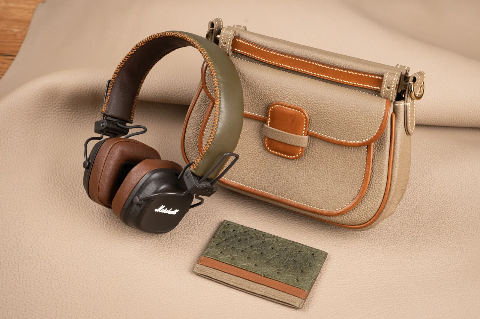 Bọc Tai Nghe Marshall - Da Nappa - Brown x Olive - Hình 2
