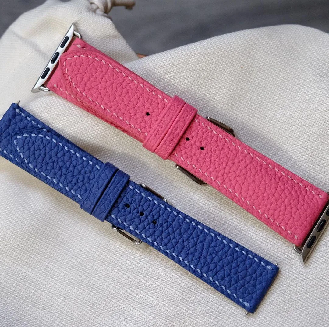 Dây Da Đồng Hồ - Da Togo - Blue, Pink - Hình 2
