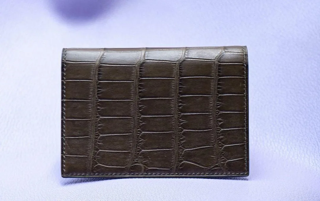 Card Holder Ví Đựng Thẻ - Da Alligator - Olive - Hình 2