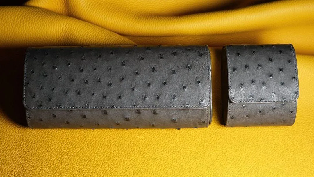 Travel watch case - Da Ostrich - Dark Gray - Hình 2