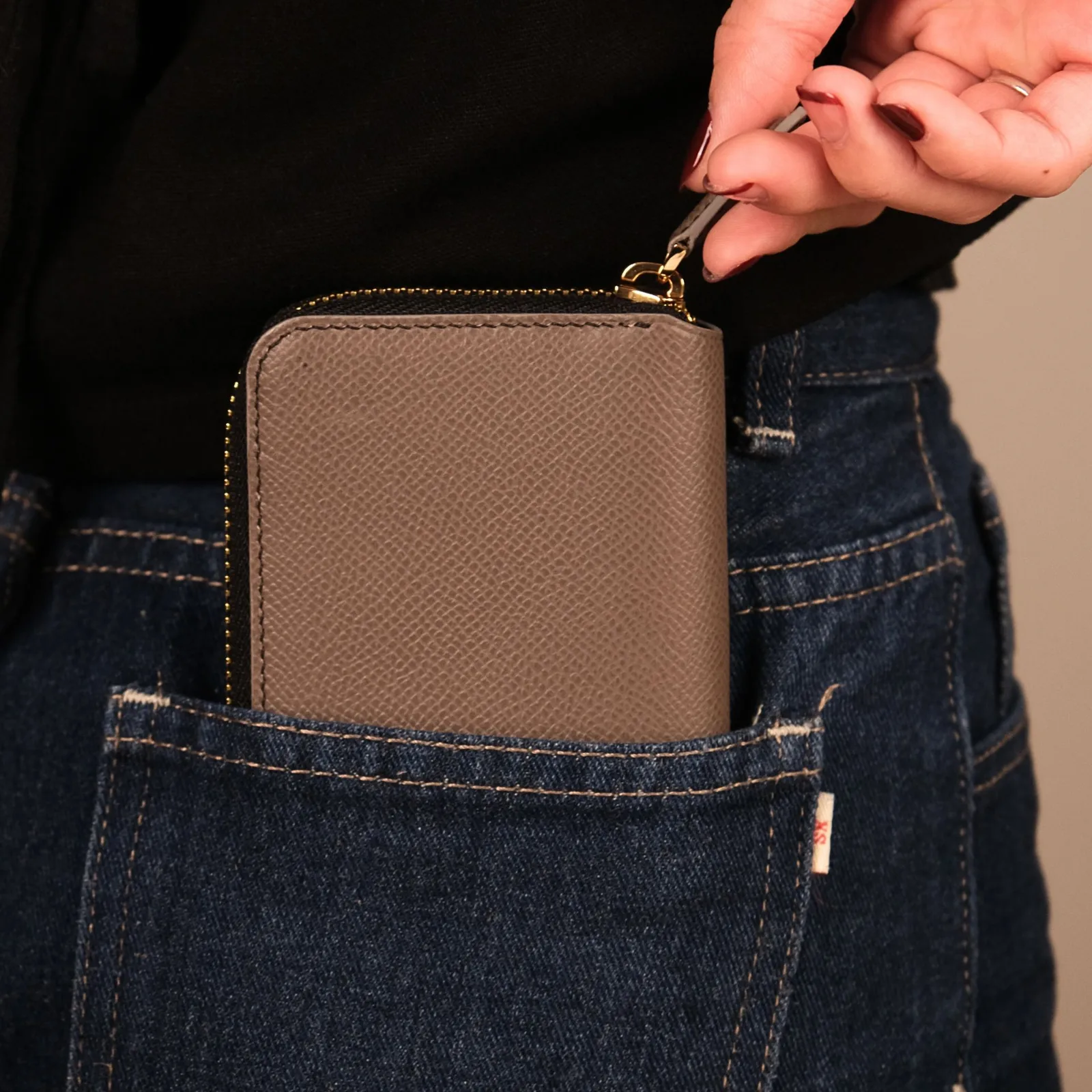 Ví zipper - Da Bê Epsom - 3 màu - Hình 6